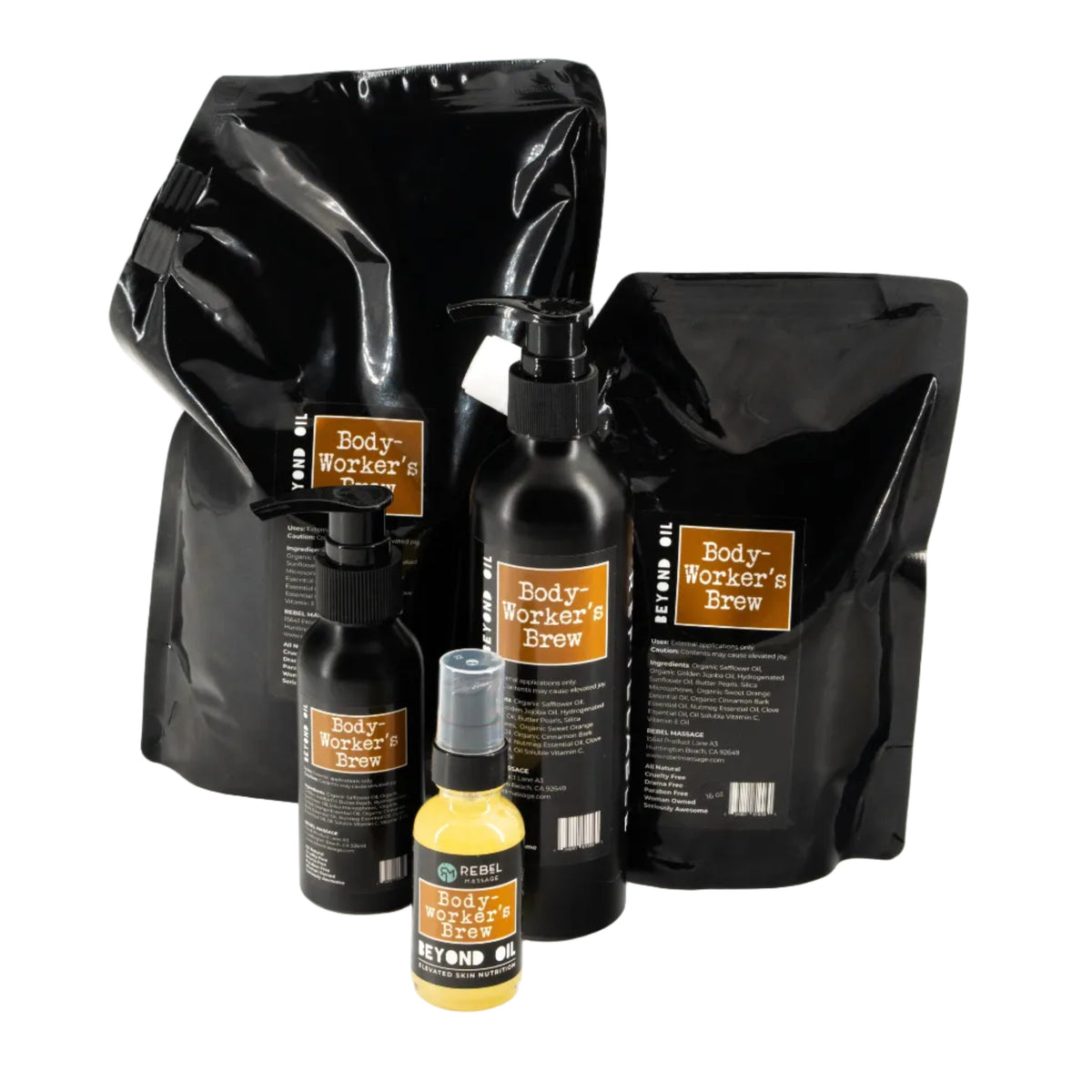 REBEL MASSAGE THERAPY OIL IN SEASONAL RELEASE: BODY WORKERS BREW - FAMILY 