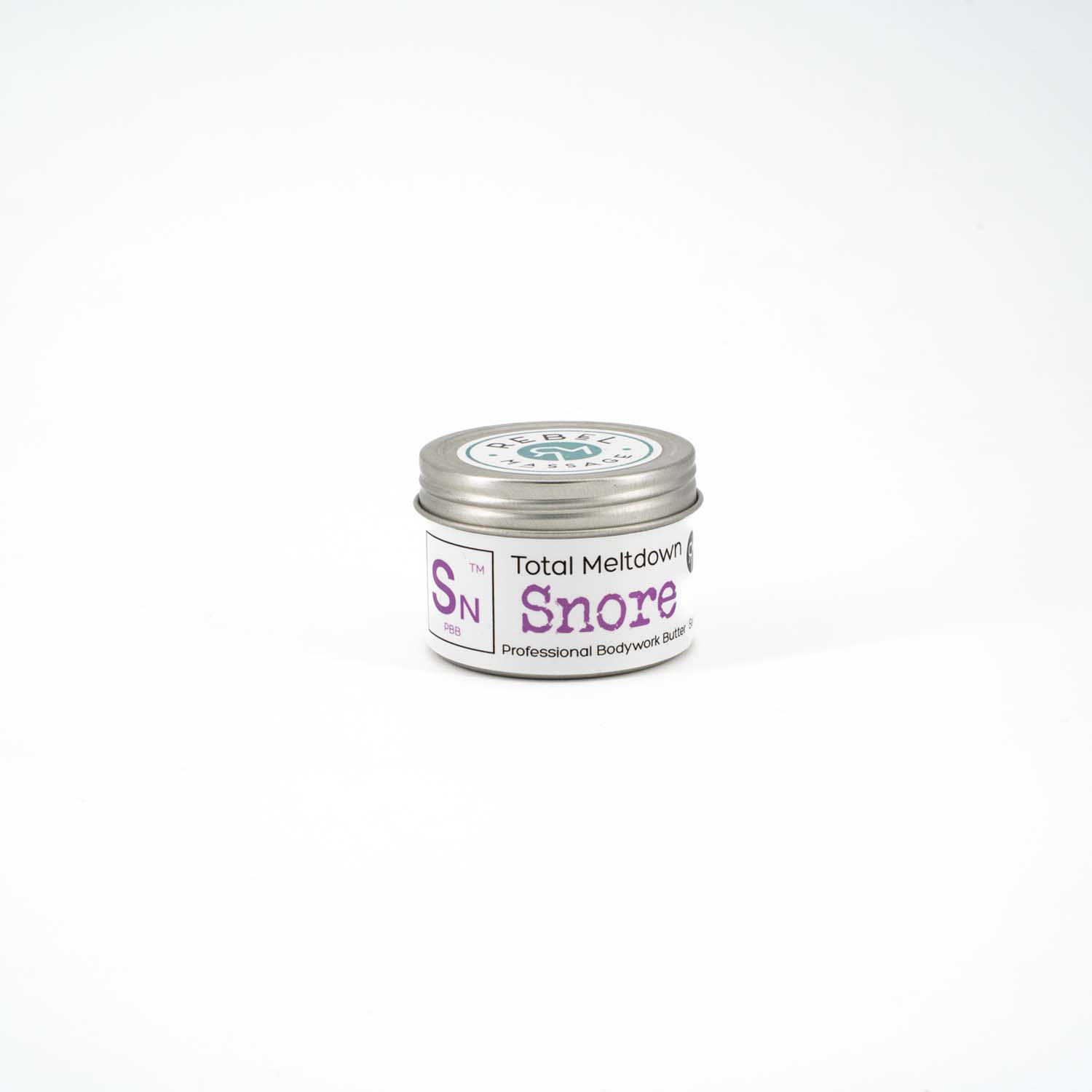 Jar of 'Total Meltdown Snore' 2oz bodywork massage product on a white background