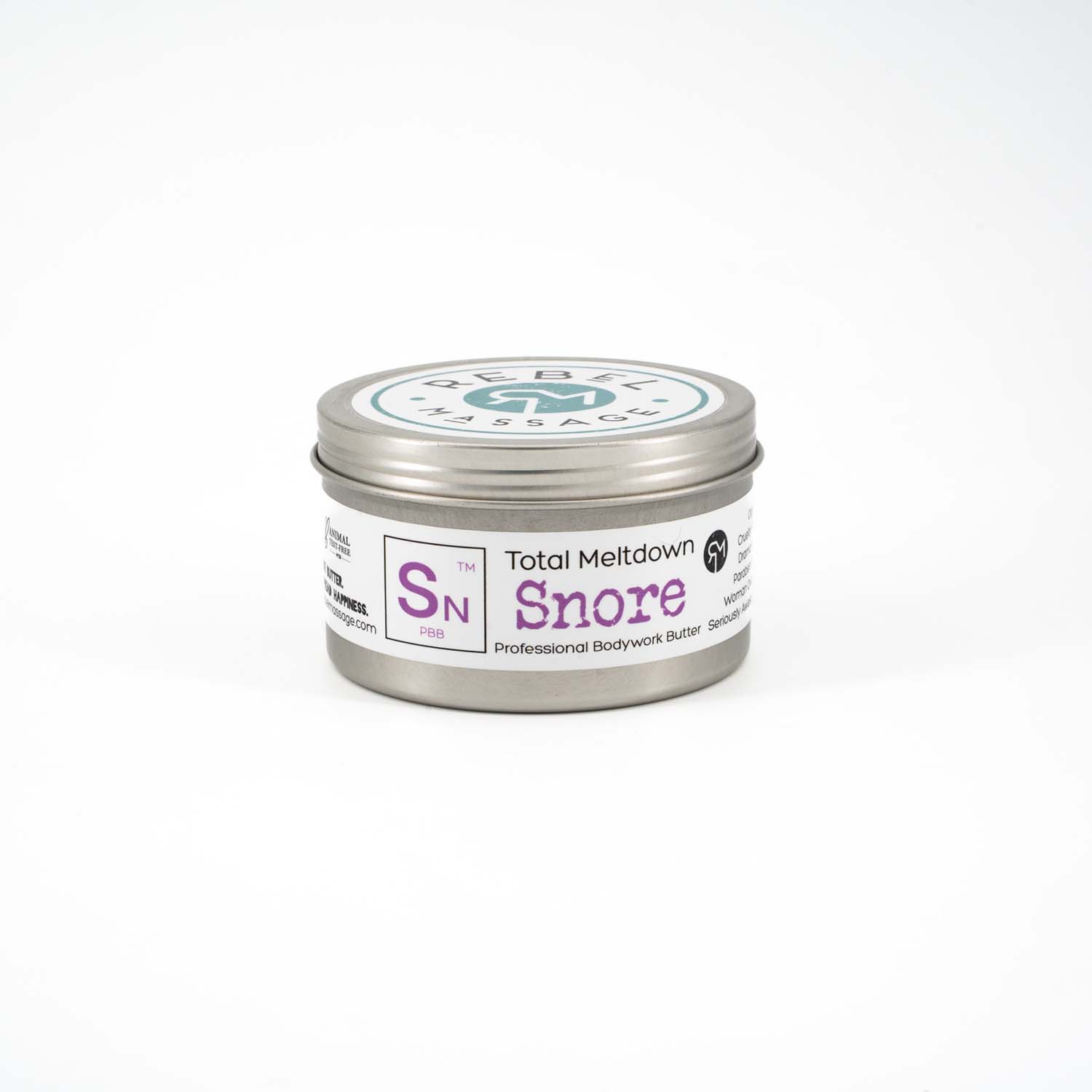 Tin of 'Total Meltdown Snore' product on a white background